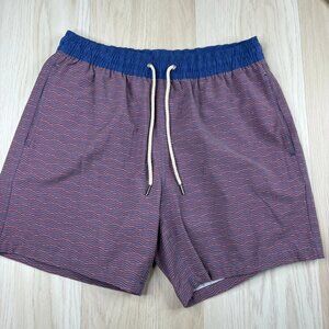 Fair Harbor Mens Blue Wave Print Drawstring Waist Swim Trunk Shorts Size XL